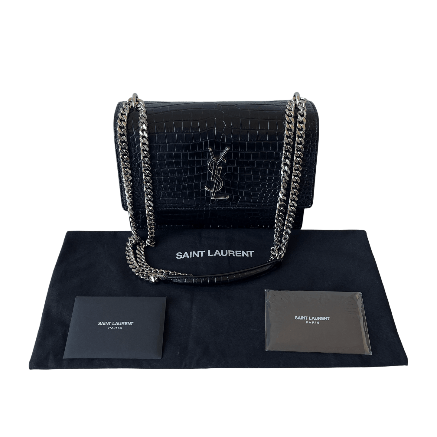 Saint Laurent Sunset Medium Schwarz Kroko