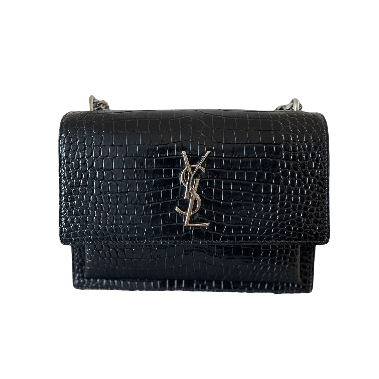 Saint Laurent Sunset Medium Schwarz Kroko