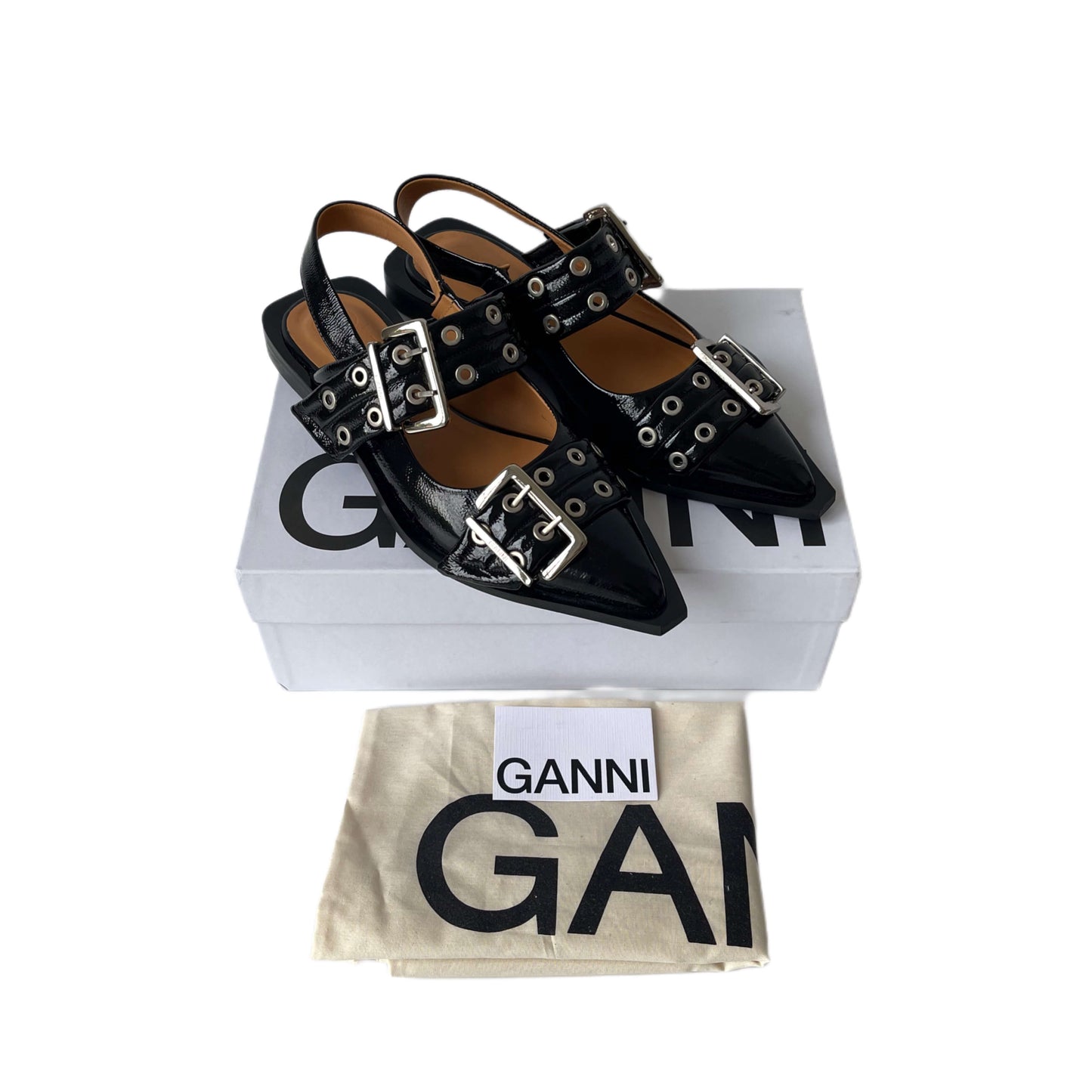 Ganni Buckle Ballerinas Black