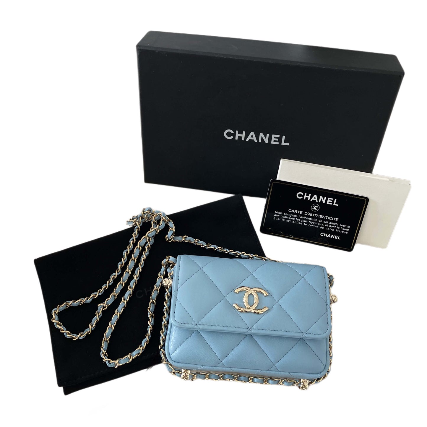 Chanel Wallet on Chain Lammleder Hellblau