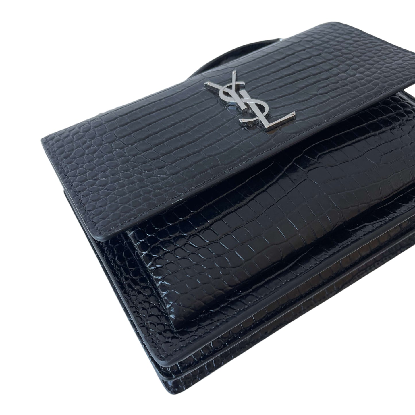 Saint Laurent Sunset Medium Schwarz Kroko