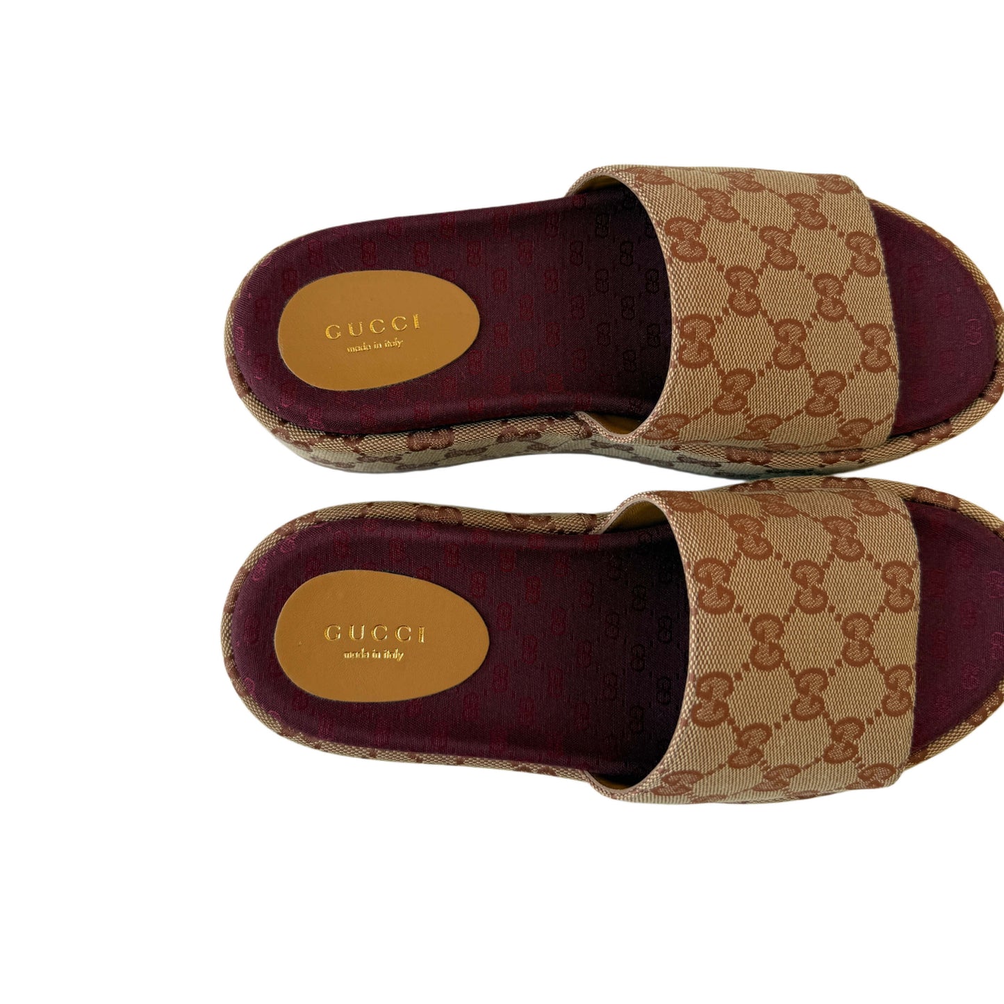Gucci GG Supreme Platform Sandals Dark Red