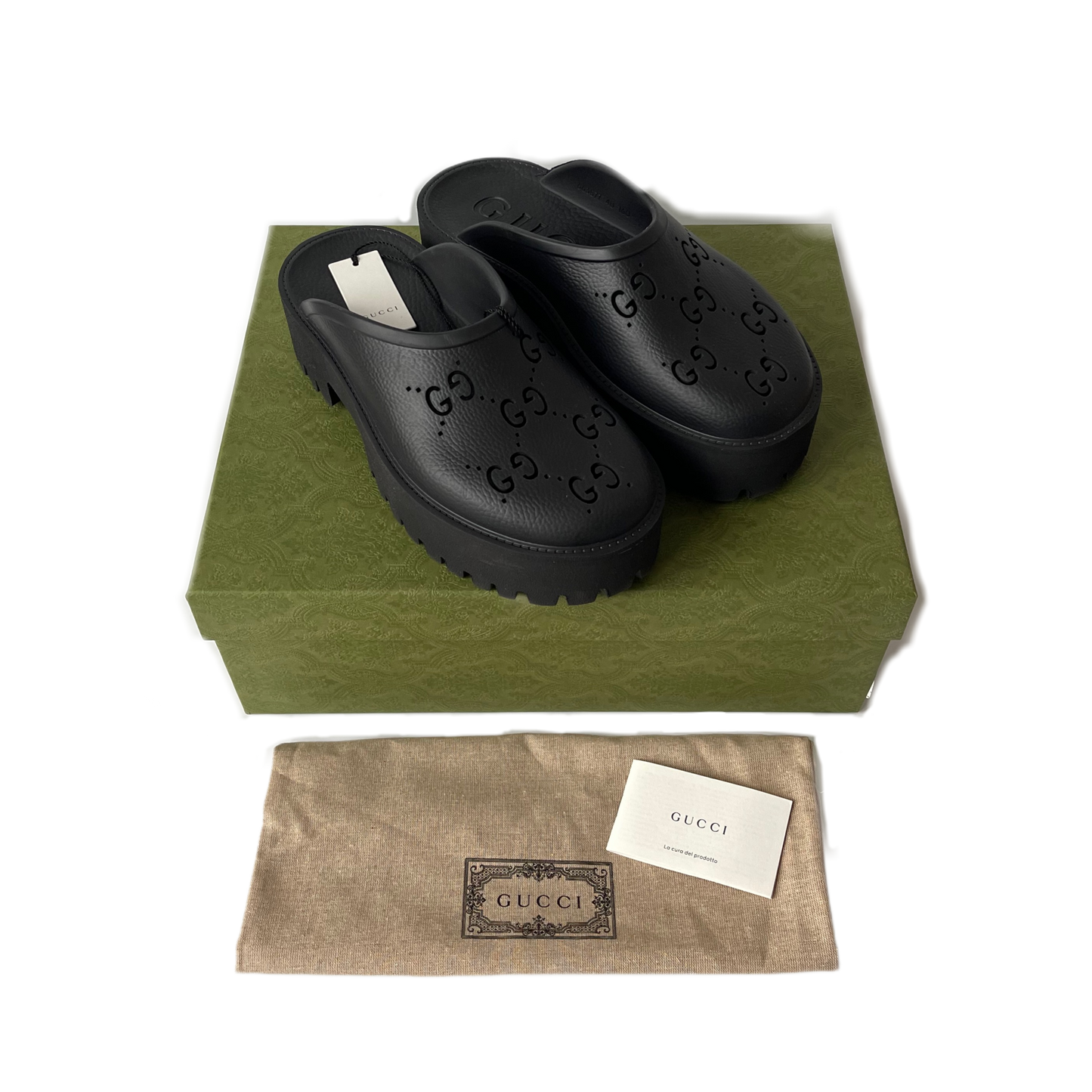 Gucci Gummi Sandale mit Plateau Schwarz