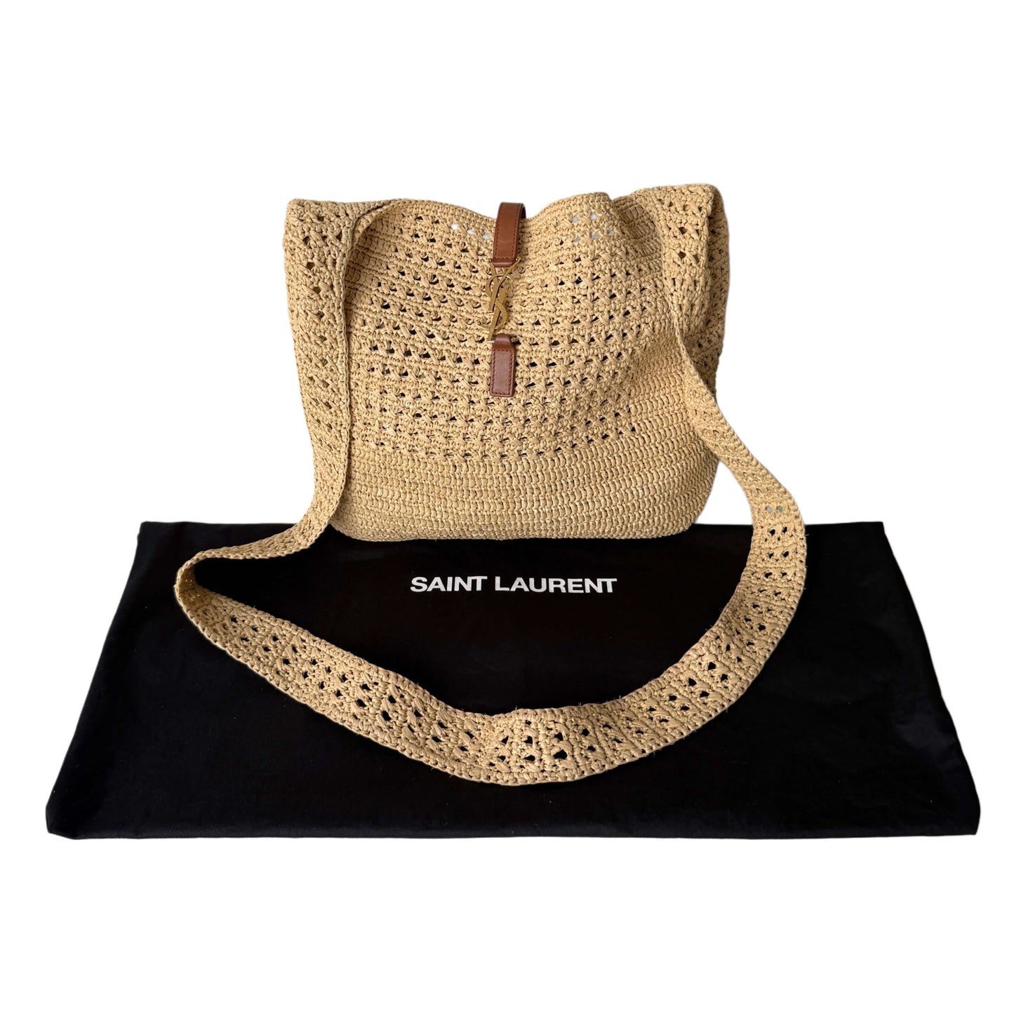 Saint Laurent Le 5 à 7 Raffia Bucket Bag Medium