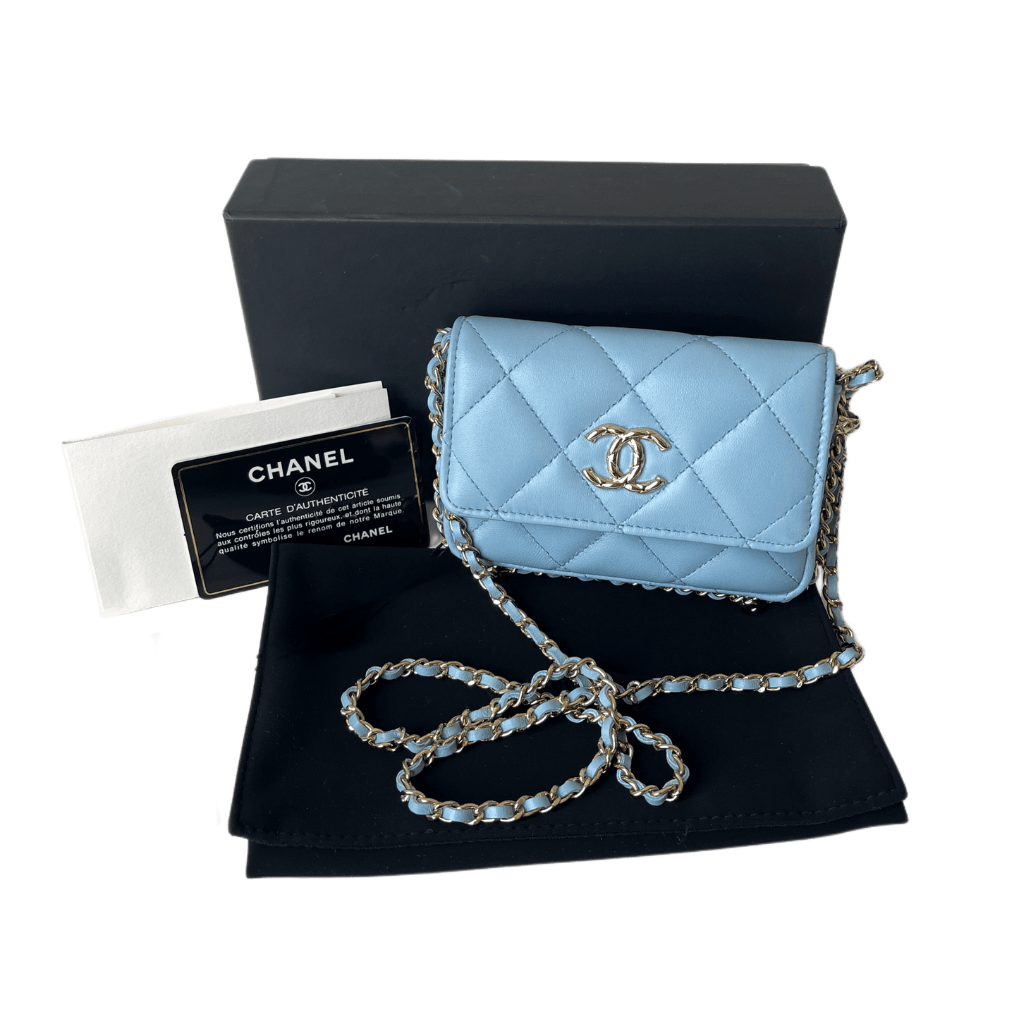 Chanel Wallet on Chain Lammleder Hellblau