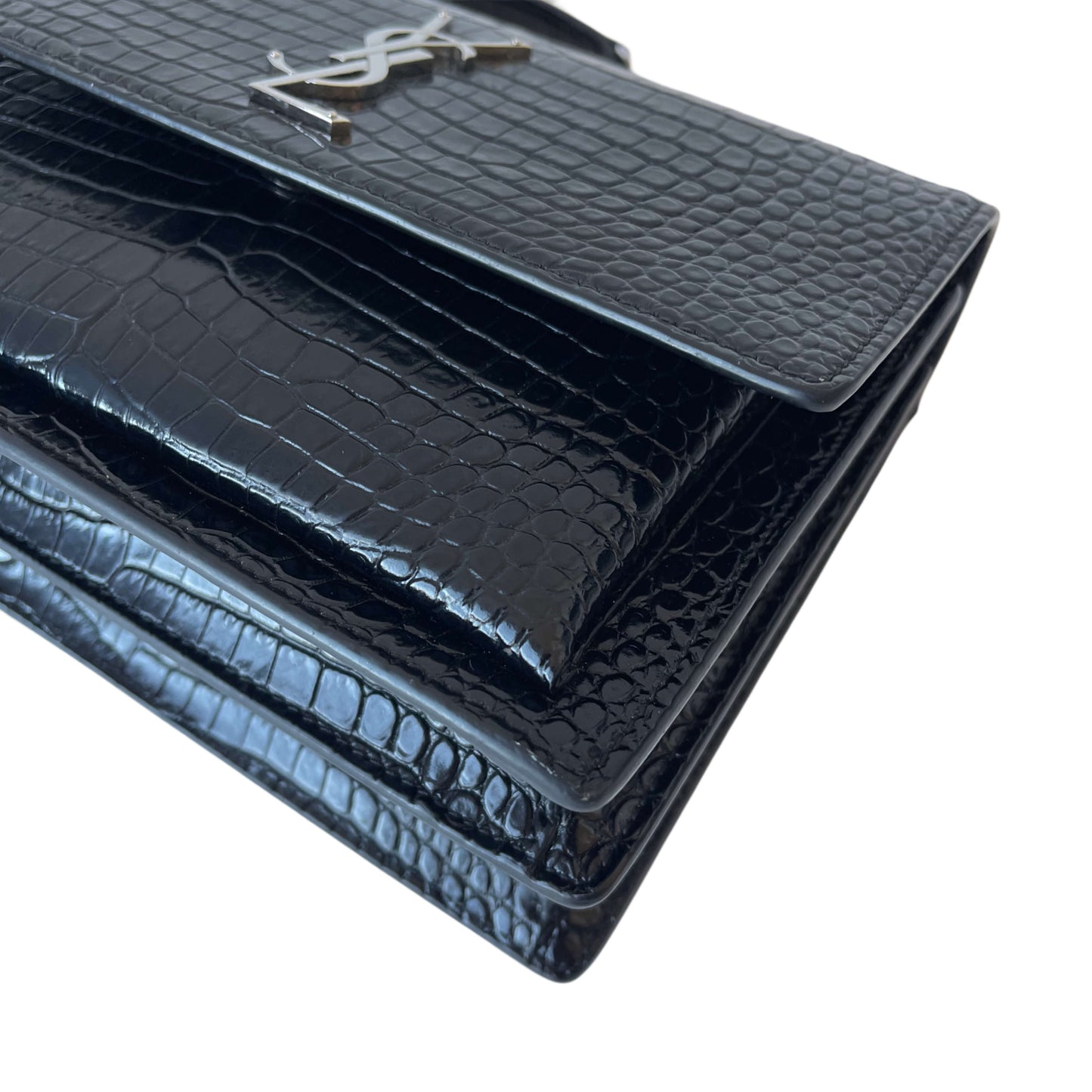 Saint Laurent Sunset Medium Schwarz Kroko