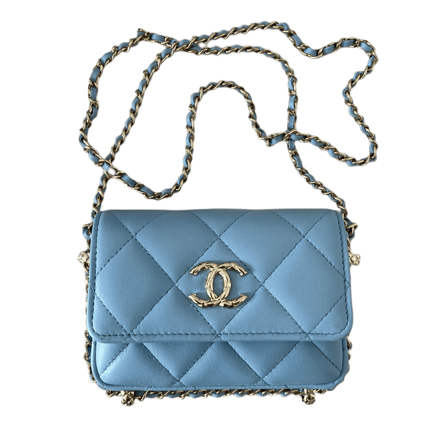 Chanel Wallet on Chain Lammleder Hellblau