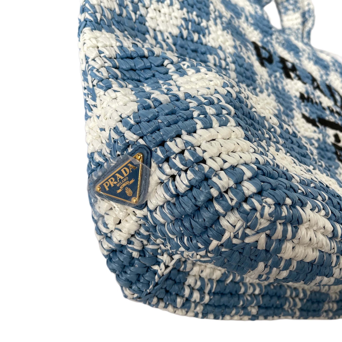 Prada Raffia Tasche Blau Weiß