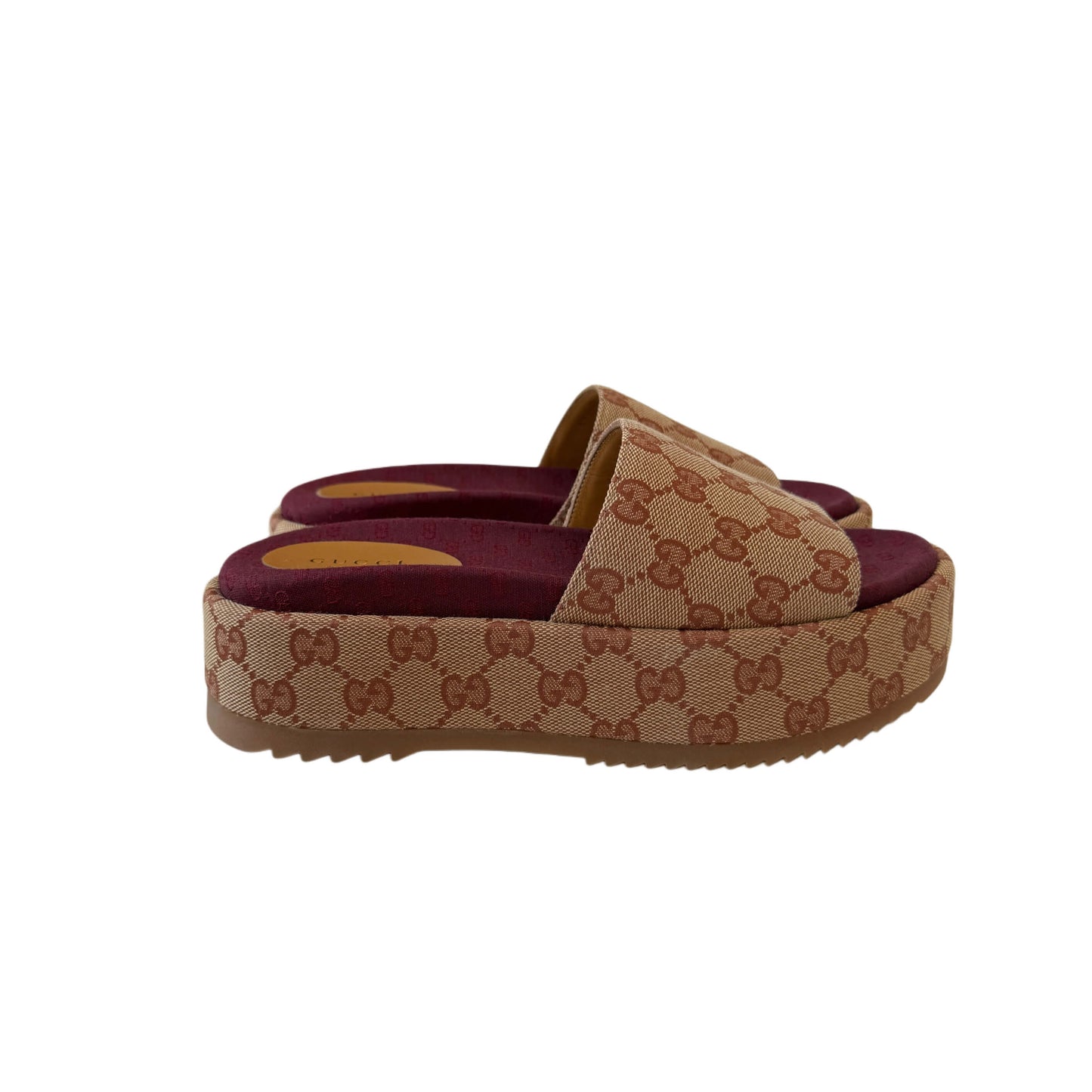 Gucci GG Supreme Platform Sandals Dark Red