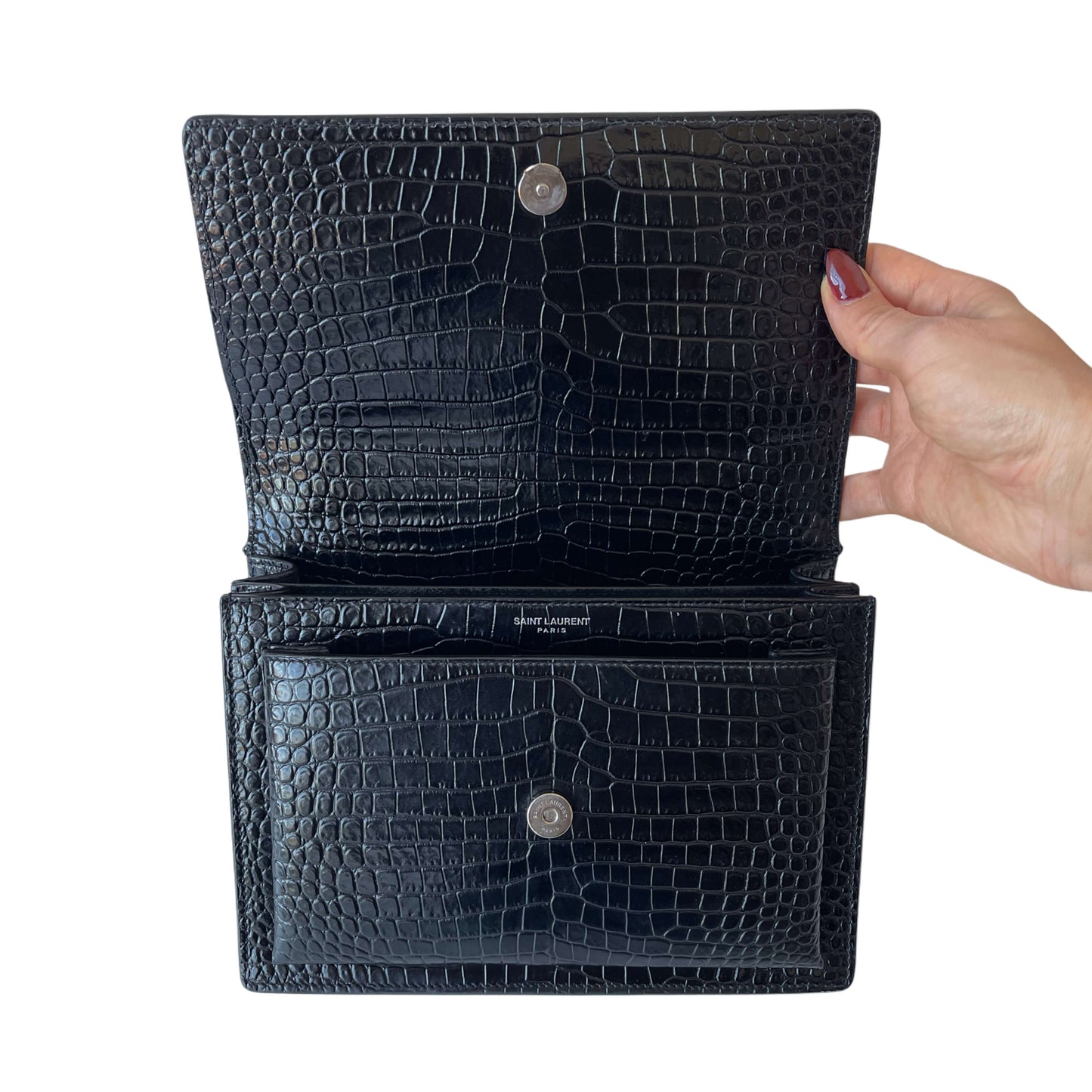 Saint Laurent Sunset Medium Schwarz Kroko