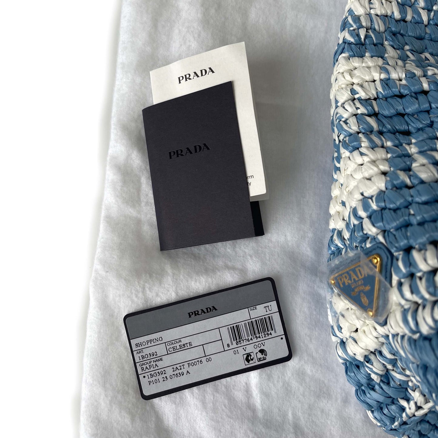 Prada Raffia Tasche Blau Weiß