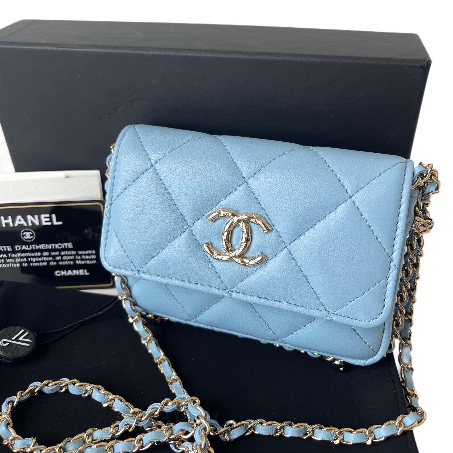Chanel Wallet on Chain Lammleder Hellblau