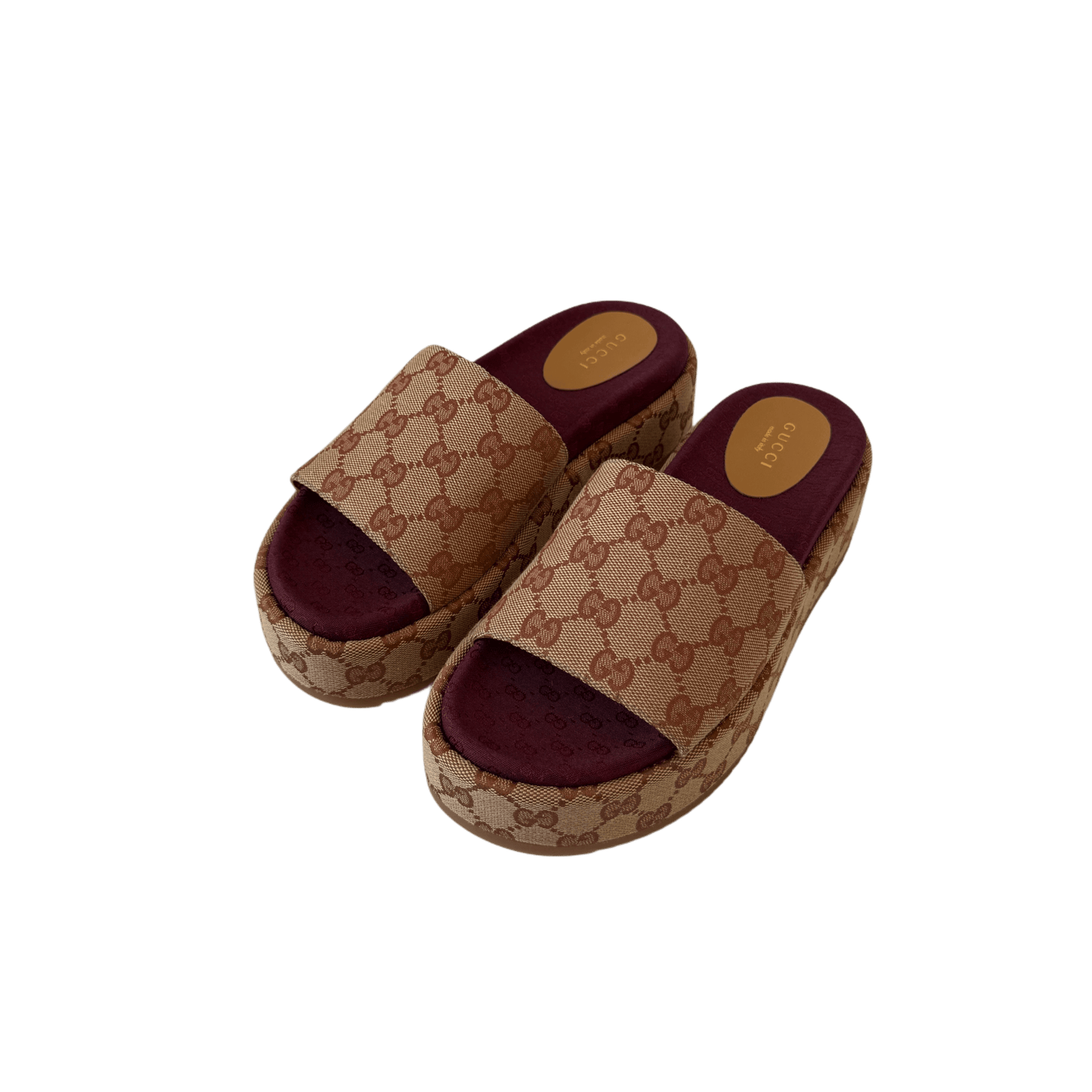 Gucci GG Supreme Platform Sandals Dark Red