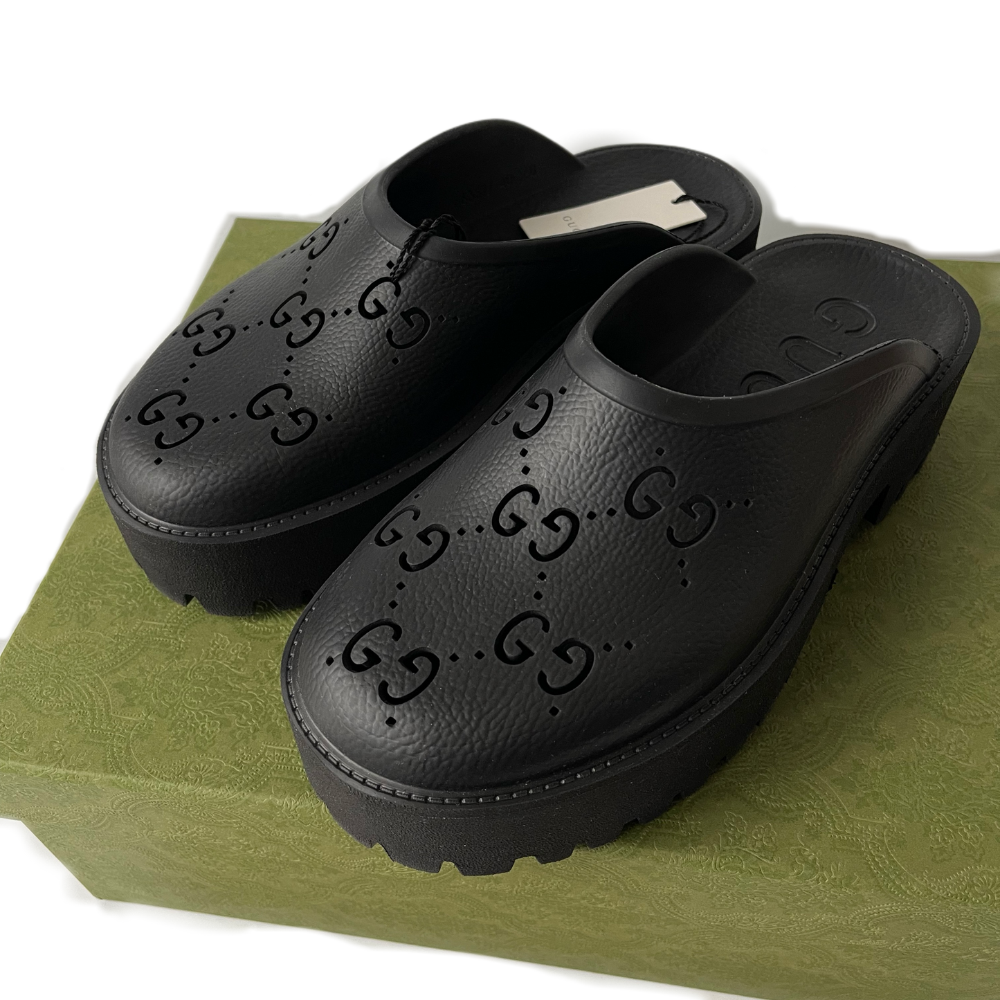 Gucci Gummi Sandale mit Plateau Schwarz