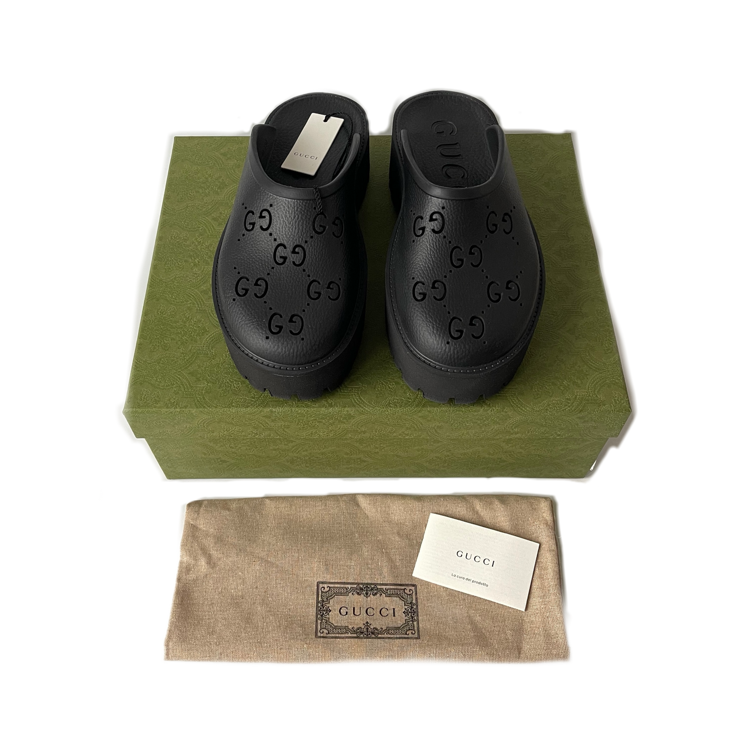 Gucci Gummi Sandale mit Plateau Schwarz