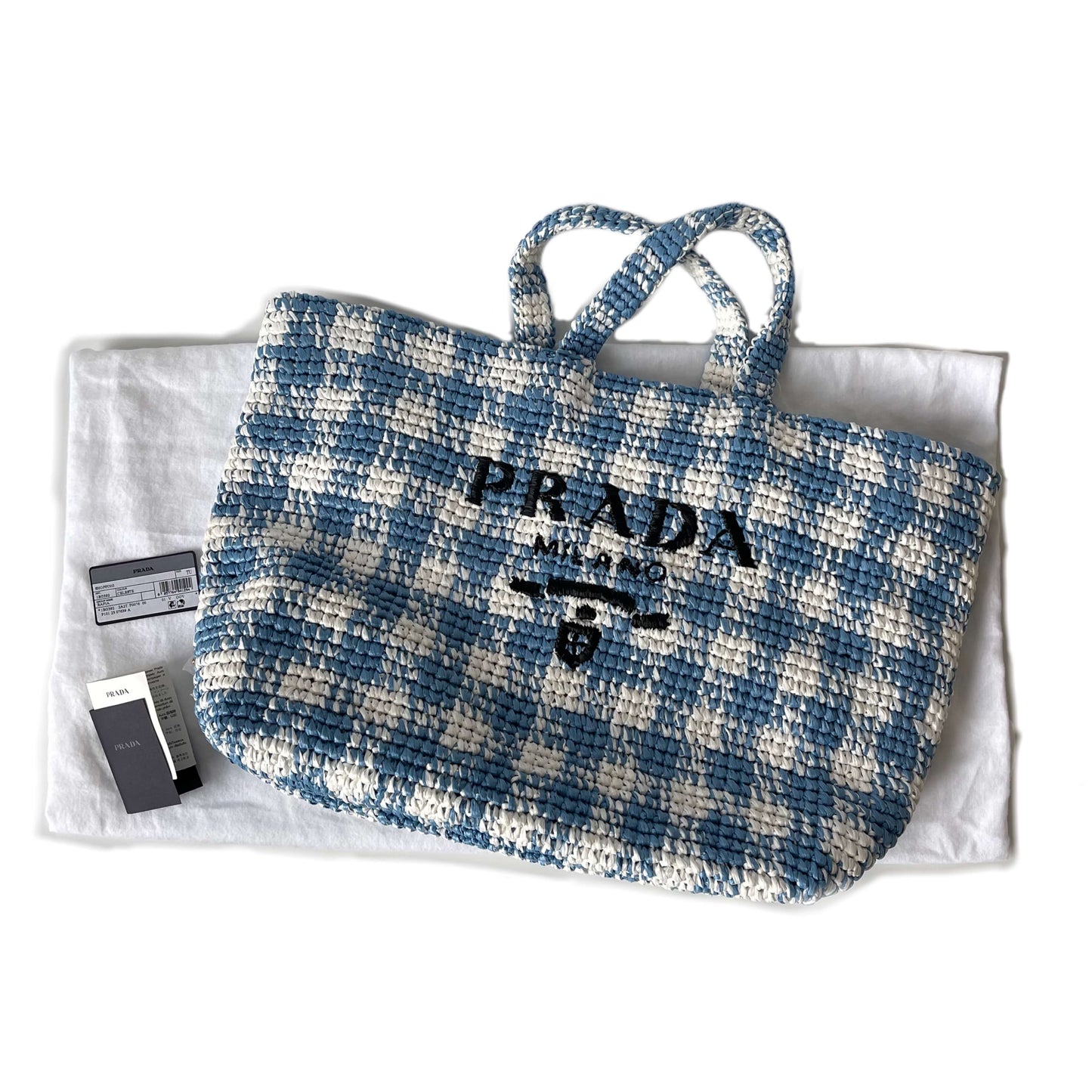 Prada Raffia Tasche Blau Weiß