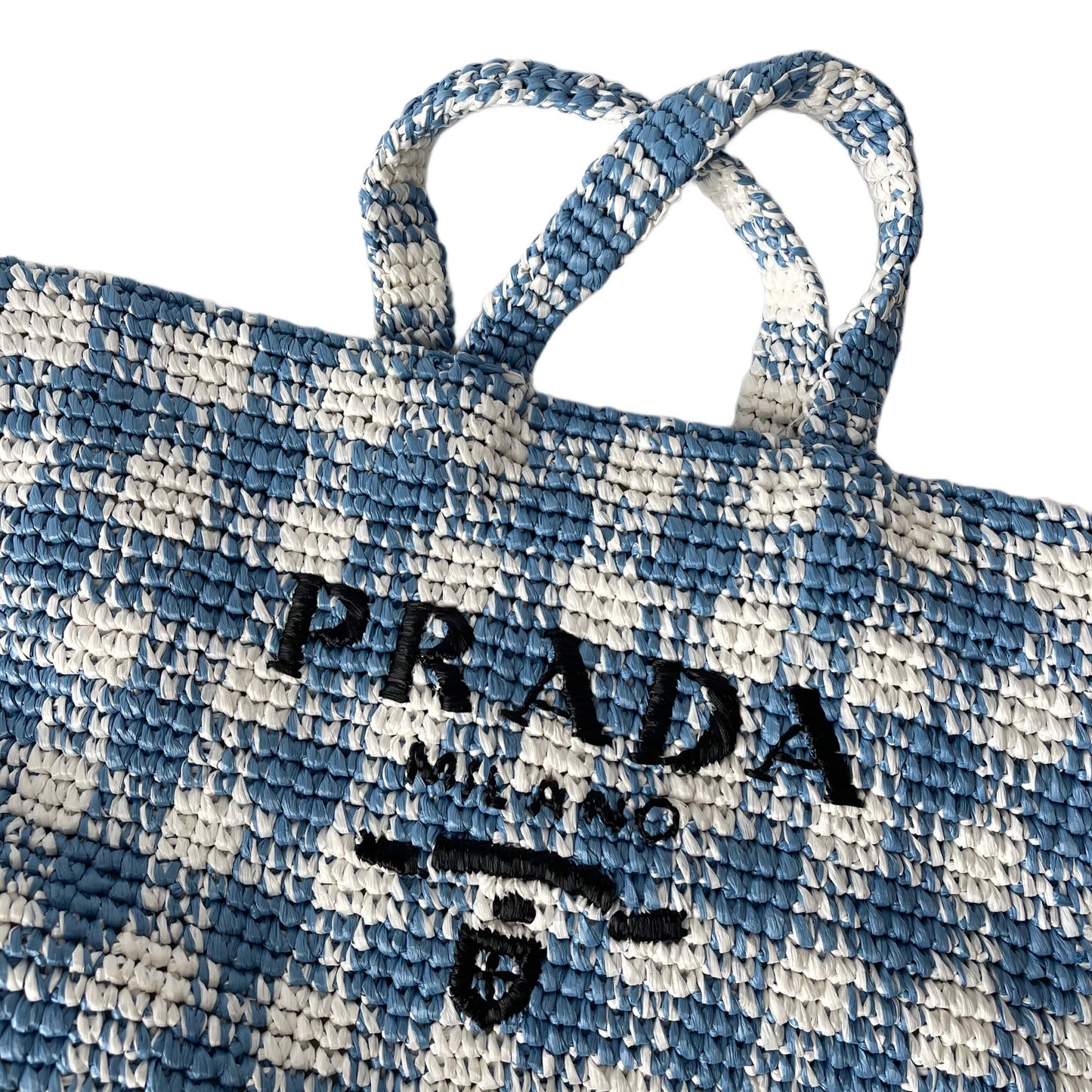 Prada Raffia Tasche Blau Weiß