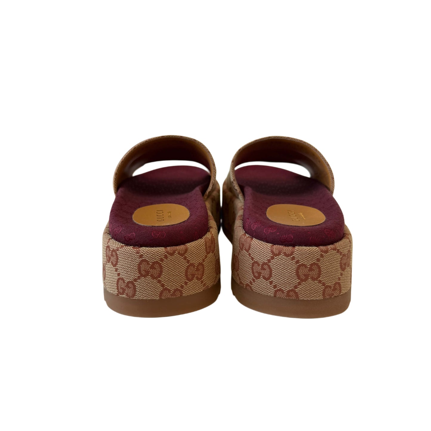 Gucci GG Supreme Platform Sandals Dark Red