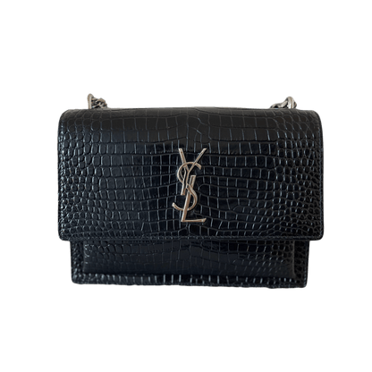 Saint Laurent Sunset Medium Schwarz Kroko
