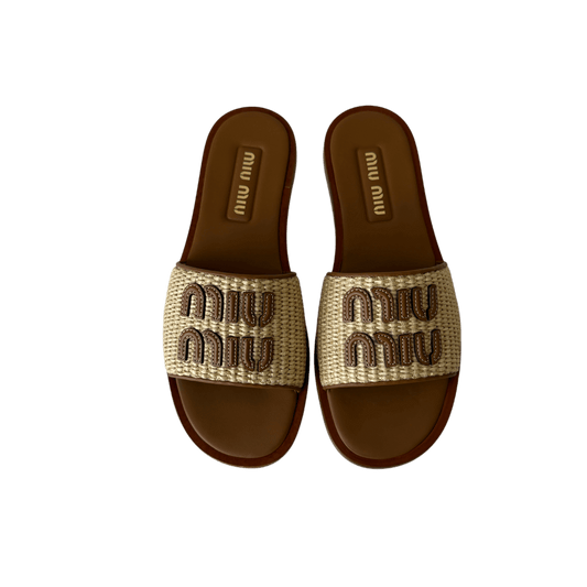 Miu Miu Raffia Logo Sandalen