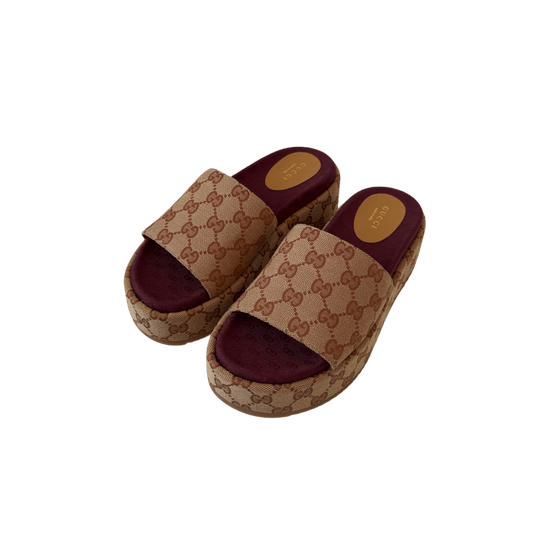 Gucci GG Supreme Platform Sandals Dark Red